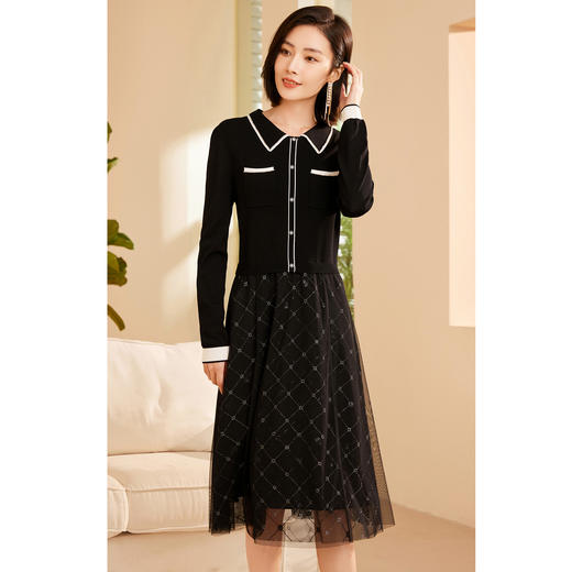 乔万尼假两件小香风时髦拼接撞色小香风连衣裙ET3M780 商品图1