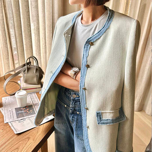 【顺丰包邮】51335 洛诗琳设计感牛仔拼接名媛风小香风外套056 商品图2