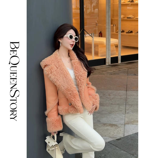 余潇潇红人上新【落日橘海】保暖耐寒落日橘冰岛皮毛一体机车皮草 商品图3