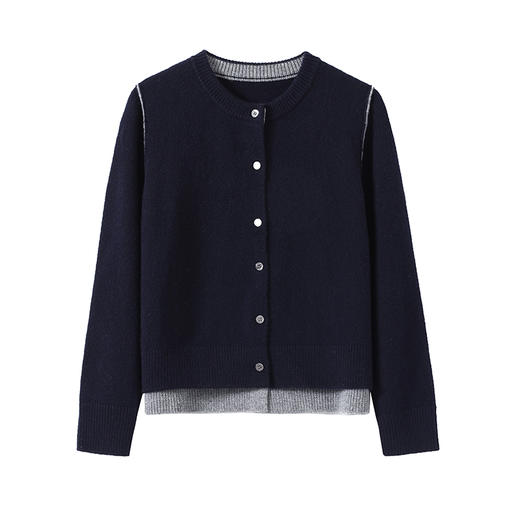 知识分子MIU风撞色圆领假两件绵羊毛羊毛开衫2024冬新MY2404035 商品图4