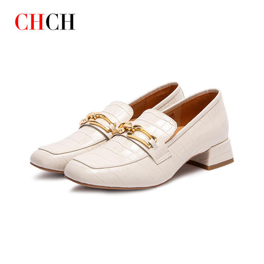 2024秋冬新品英伦风方头一脚蹬压纹牛皮乐福鞋女鞋CHCH平衡鞋CO2B5371 商品图4