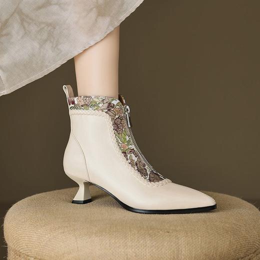 【预售5天】法式复古前拉链，尖头马丁靴真皮低跟短靴YCJX&H-6138 商品图1