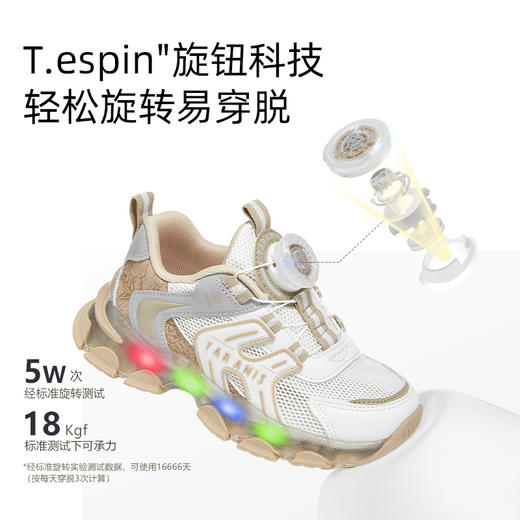 泰兰尼斯春季运动发光鞋男童亮灯旋钮跑步鞋女童闪灯鞋软底休闲鞋 T01X5A6031 商品图3