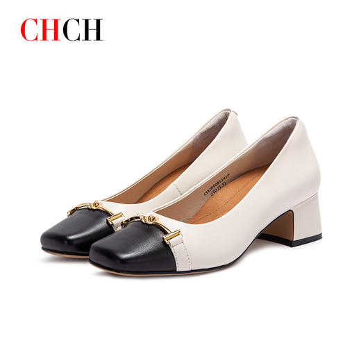 2024秋冬新品商场同款一脚蹬浅口通勤舒适羊皮方跟不累脚女单鞋CHCH平衡鞋CO2B5081 商品图0