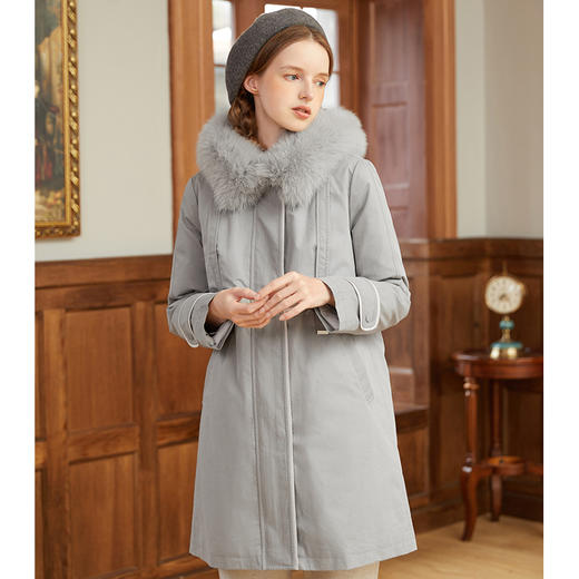 Famecoco范可儿风衣式羽绒服薄款女式派克中长款外套F228AJ003 商品图1