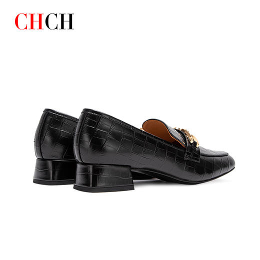 2024秋冬新品英伦风方头一脚蹬压纹牛皮乐福鞋女鞋CHCH平衡鞋CO2B5371 商品图2