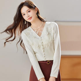 全新升级【铂金会员165/天猫229/差价64】(04709) 洛诗琳2024秋冬新款针织v领法式蕾丝拼接长袖针织打底上衣