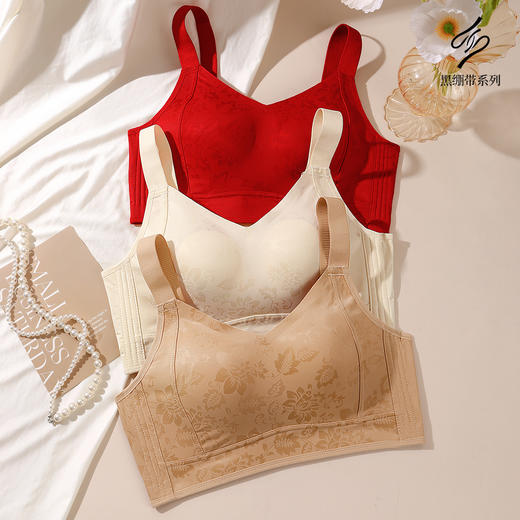 D1-【B-E杯】轻奢缎面 反重力提拉】大胸显小红色内衣聚拢防下垂收副乳文胸  茉香乌龙 商品图5