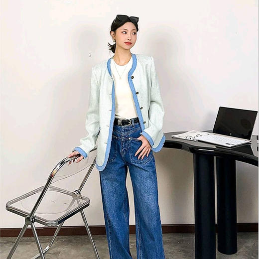 【顺丰包邮】51335 洛诗琳设计感牛仔拼接名媛风小香风外套056 商品图0
