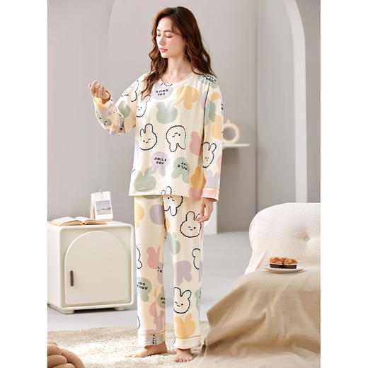 自然醒花辰针织棉睡衣女春秋季长袖休闲宽松大码秋冬可外穿家居服套装QH 商品图7