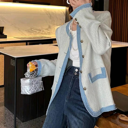 【顺丰包邮】51335 洛诗琳设计感牛仔拼接名媛风小香风外套056 商品图3