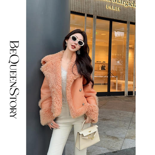 余潇潇红人上新【落日橘海】保暖耐寒落日橘冰岛皮毛一体机车皮草 商品图0