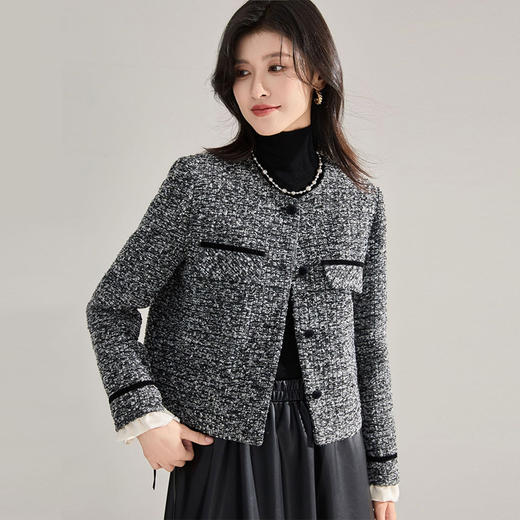 【高货sh】全新升级【铂金会员339/天猫459/差价120】(03727)洛诗琳冬季高级感亮片袖口木耳边丝绒织带小香风绗棉外套 商品图2