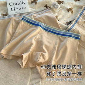 60支纯棉裸感内裤 男士内裤a类棉全棉透气7A抗菌男式平角裤男生无痕大码底裤
