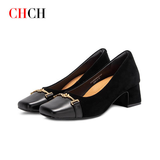 2024秋冬新品商场同款一脚蹬浅口通勤舒适羊皮方跟不累脚女单鞋CHCH平衡鞋CO2B5081 商品图3