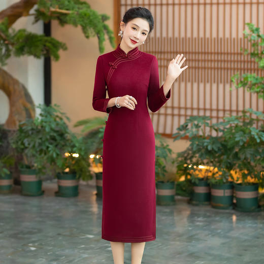 WX-YM-4毛呢旗袍复古旗袍敬酒服高端气质款 商品图1