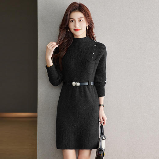 CC-22-205好看半高领毛衣裙女中长款2024秋冬新款遮屁股小个子针织打底裙女 商品图3