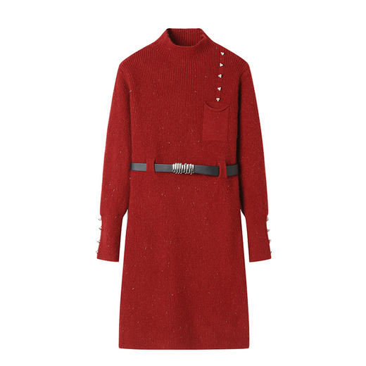 CC-22-205好看半高领毛衣裙女中长款2024秋冬新款遮屁股小个子针织打底裙女 商品图4