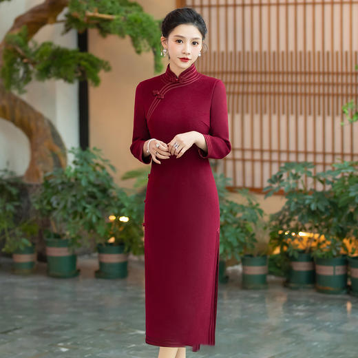 WX-YM-4毛呢旗袍复古旗袍敬酒服高端气质款 商品图0