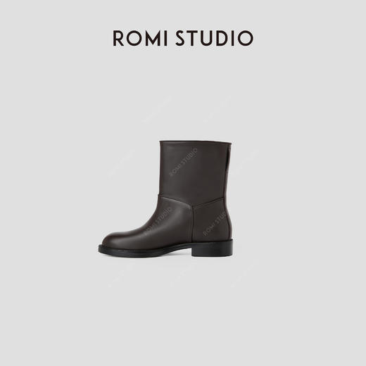 ROMI STUDIO“率性简约” 头层软牛皮拼混种羊皮中筒靴 RW24WP30707 商品图1