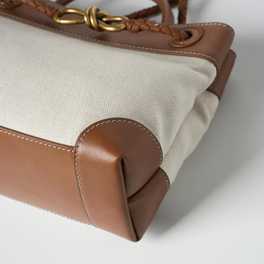 ROMI STUDIO“松弛至上”头层牛皮拼帆布拼色单肩手提包RW24LP30770 商品图4