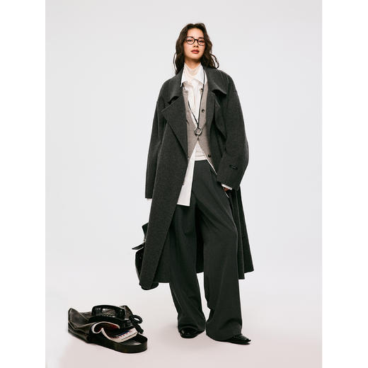 棉仓3571023001-【漫步巴黎】大翻领异/双层门襟设计毛呢大衣 商品图1