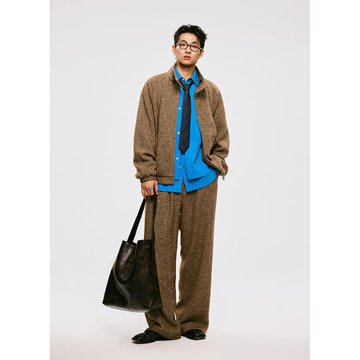 棉仓3571011001-1-【复古频道】 LAB含羊毛立领质感链式宽松插肩袖哈灵顿毛呢夹克 商品图2