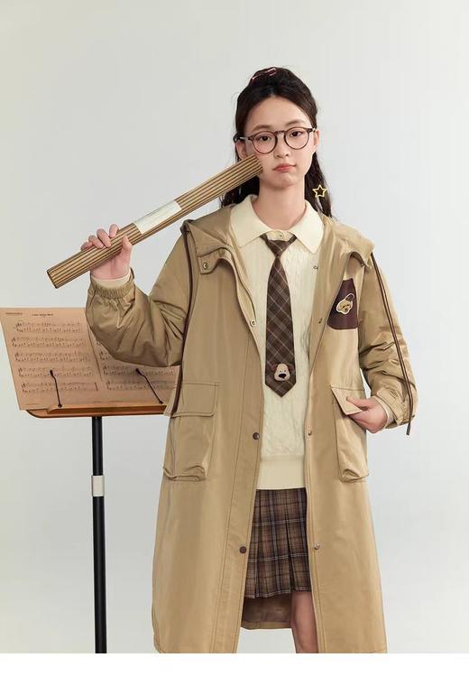 【内购会】紫涵抽绳连帽中长款风衣女日系学院风宽松休闲 商品图2