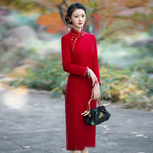 WX-YM-5羊毛呢旗袍复古旗袍敬酒服高端气质款 商品图2