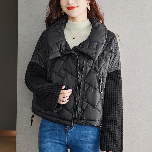 CC-22-219棉服拼接上衣秋冬加厚设计感小众外套大码胖mm短款翻领开衫洋气 商品图1