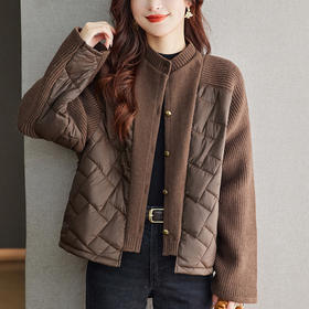 CC-22-218设计感小众拼接外套冬季加厚服拼接大码女装2024新款针织开衫外搭