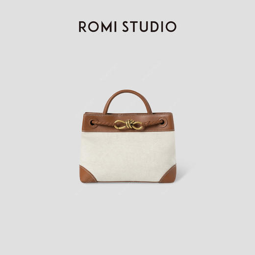 ROMI STUDIO“松弛至上”头层牛皮拼帆布拼色单肩手提包RW24LP30770 商品图0