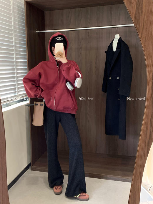 Read Nameless /酒红色加绒拉链卫衣+深灰色羊毛裤 2024/11/4 商品图11
