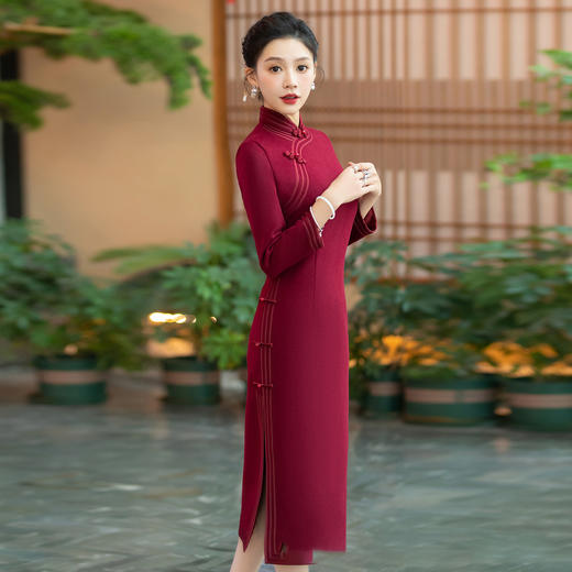 WX-YM-4毛呢旗袍复古旗袍敬酒服高端气质款 商品图2