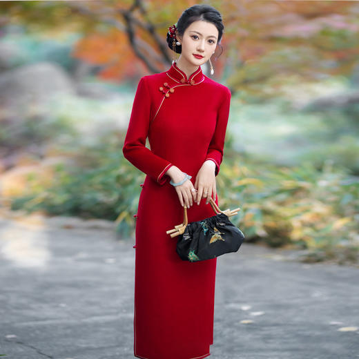 WX-YM-5羊毛呢旗袍复古旗袍敬酒服高端气质款 商品图1