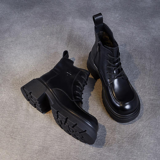 舒适真皮厚底马丁靴，松糕底头层小牛皮短靴粗跟靴子ZM258085 商品图3