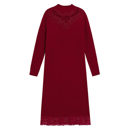 CC-MH-347半高领加绒加厚连衣裙女冬季2024新款配大衣中长款蕾丝打底毛衣裙 商品图5