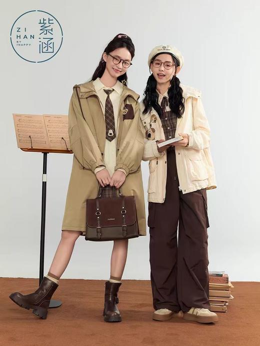 【内购会】紫涵抽绳连帽中长款风衣女日系学院风宽松休闲 商品图1