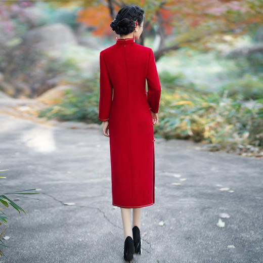 WX-YM-5羊毛呢旗袍复古旗袍敬酒服高端气质款 商品图3