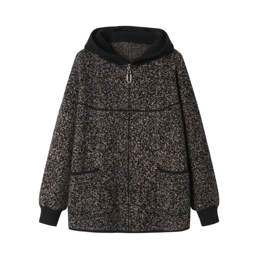 CC-22-216秋冬短外套女士2024新款中年妈妈小个子连帽针织开衫拉链口袋外衣 商品图4