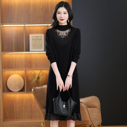 CC-MH-350蕾丝披肩针织连衣裙2024新款女秋冬一体绒毛衣中长款修身打底裙子 商品图3