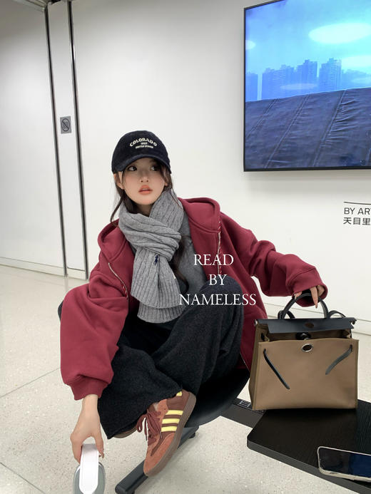 Read Nameless /酒红色加绒拉链卫衣+深灰色羊毛裤 2024/11/4 商品图7