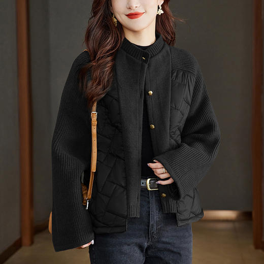 CC-22-218设计感小众拼接外套冬季加厚服拼接大码女装2024新款针织开衫外搭 商品图1