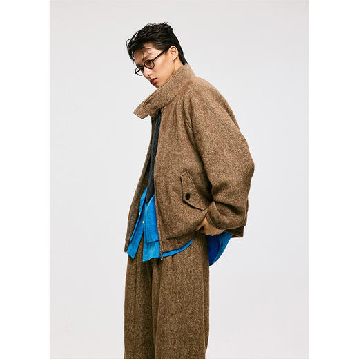 棉仓3571011001-1-【复古频道】 LAB含羊毛立领质感链式宽松插肩袖哈灵顿毛呢夹克 商品图0