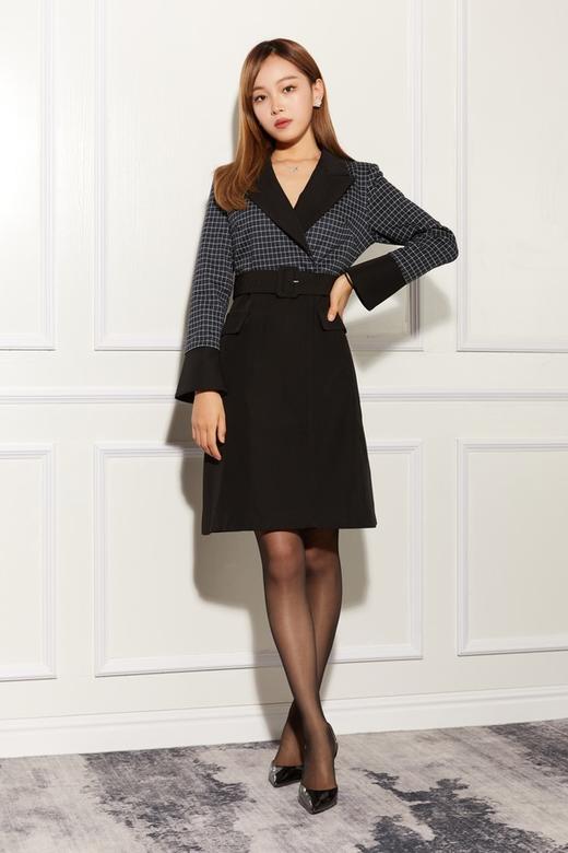 ESTELLICA 格纹拼接黑色连衣裙 10796 商品图1