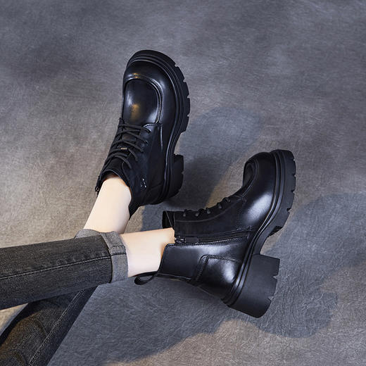 舒适真皮厚底马丁靴，松糕底头层小牛皮短靴粗跟靴子ZM258085 商品图2