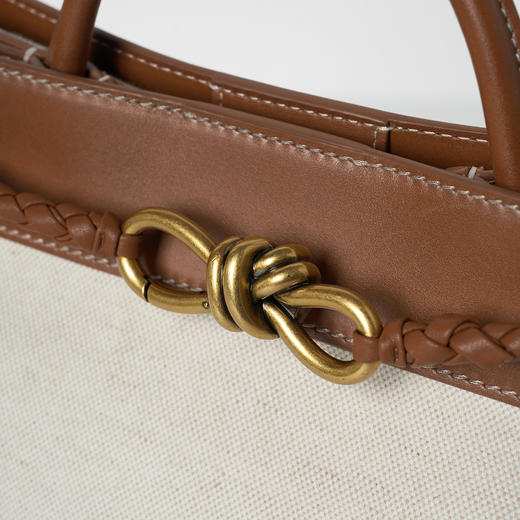 ROMI STUDIO“松弛至上”头层牛皮拼帆布拼色单肩手提包RW24LP30770 商品图2