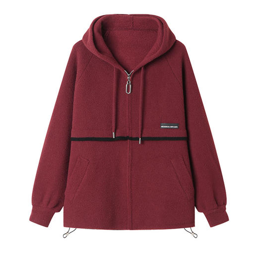 CC-22-212短款毛呢开衫女秋冬2024新款大码胖mm显瘦上衣洋气加厚连帽外套 商品图4