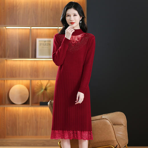 CC-MH-350蕾丝披肩针织连衣裙2024新款女秋冬一体绒毛衣中长款修身打底裙子 商品图0