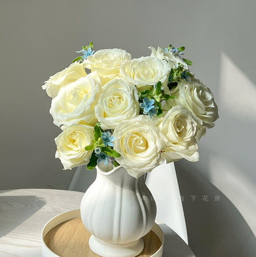 【你是我最美的相遇】AB级白玫瑰10支+AB级蓝星花5支/扎 商品图1
